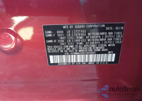 2019 Subaru Ascent Premium из США, поврежденный, VIN 4S4WMACDXK3402883